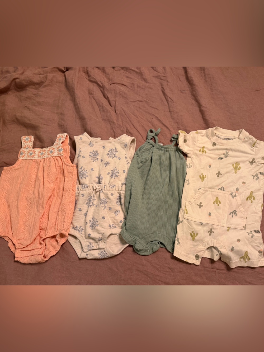 Baby Girls Summer Romper Set - Peach, Cream, Sage, Printed White
